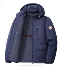 Chaqueta con Capucha Forrada de Vellón Cálida de Invierno para Hombre Abrigo Grueso con Capucha Desmontable