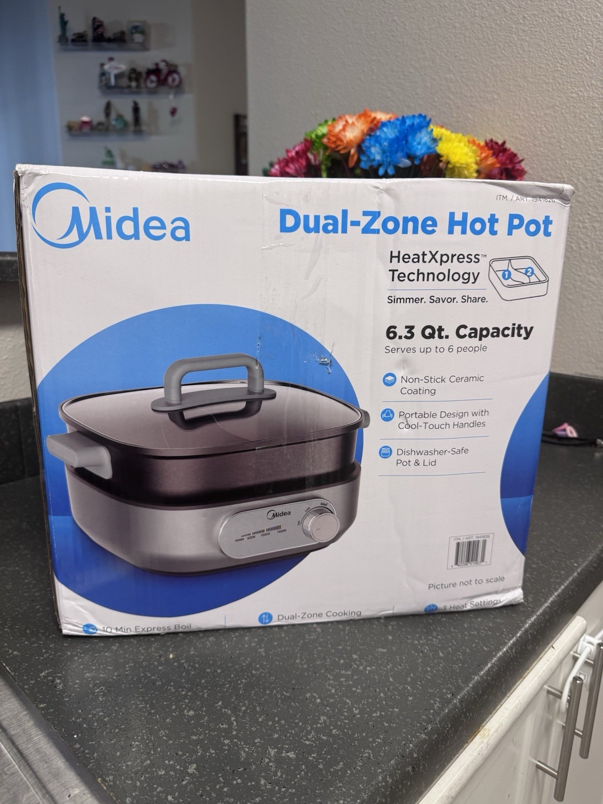 Midea  Dual- Zone Hot Pot 6.3QT Dishwasher Safe. Non-stick Ceramic Coating