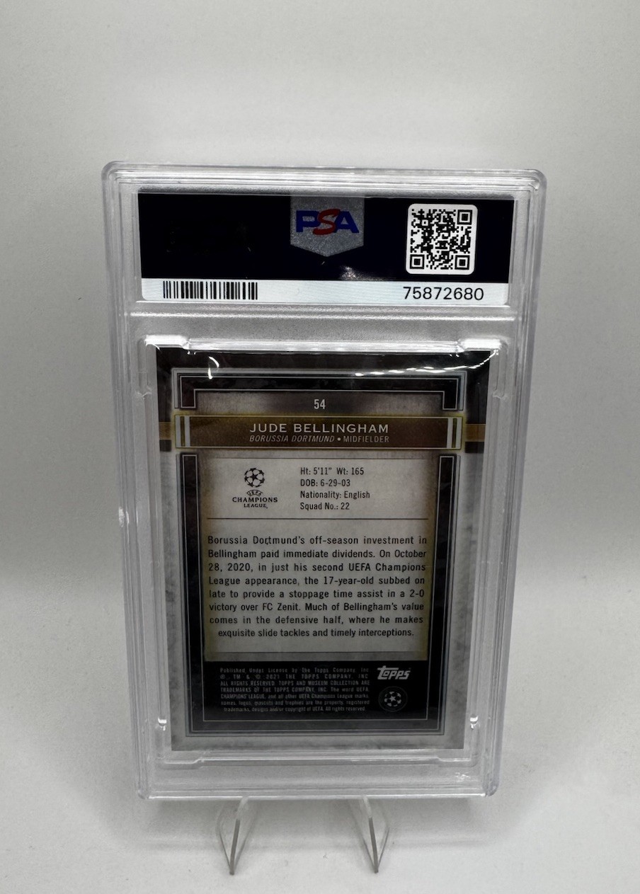 2020-21 Topps Museum Collection UCL Jude Bellingham Ruby /25 PSA 9 (Rookie) view 2