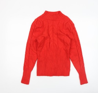 Meliert Reunited Clothing Damen Pullover rot Zopfmuster Stehkragen Größe M