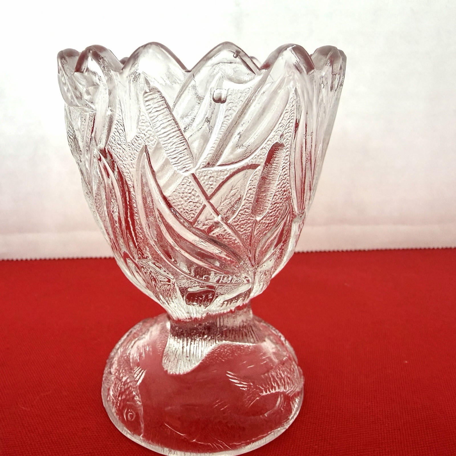 1920 KINGFISHER BY CANTON GLASS CO. CRYSTAL TOOTHPICK HOLDER Fish Cattails Rare