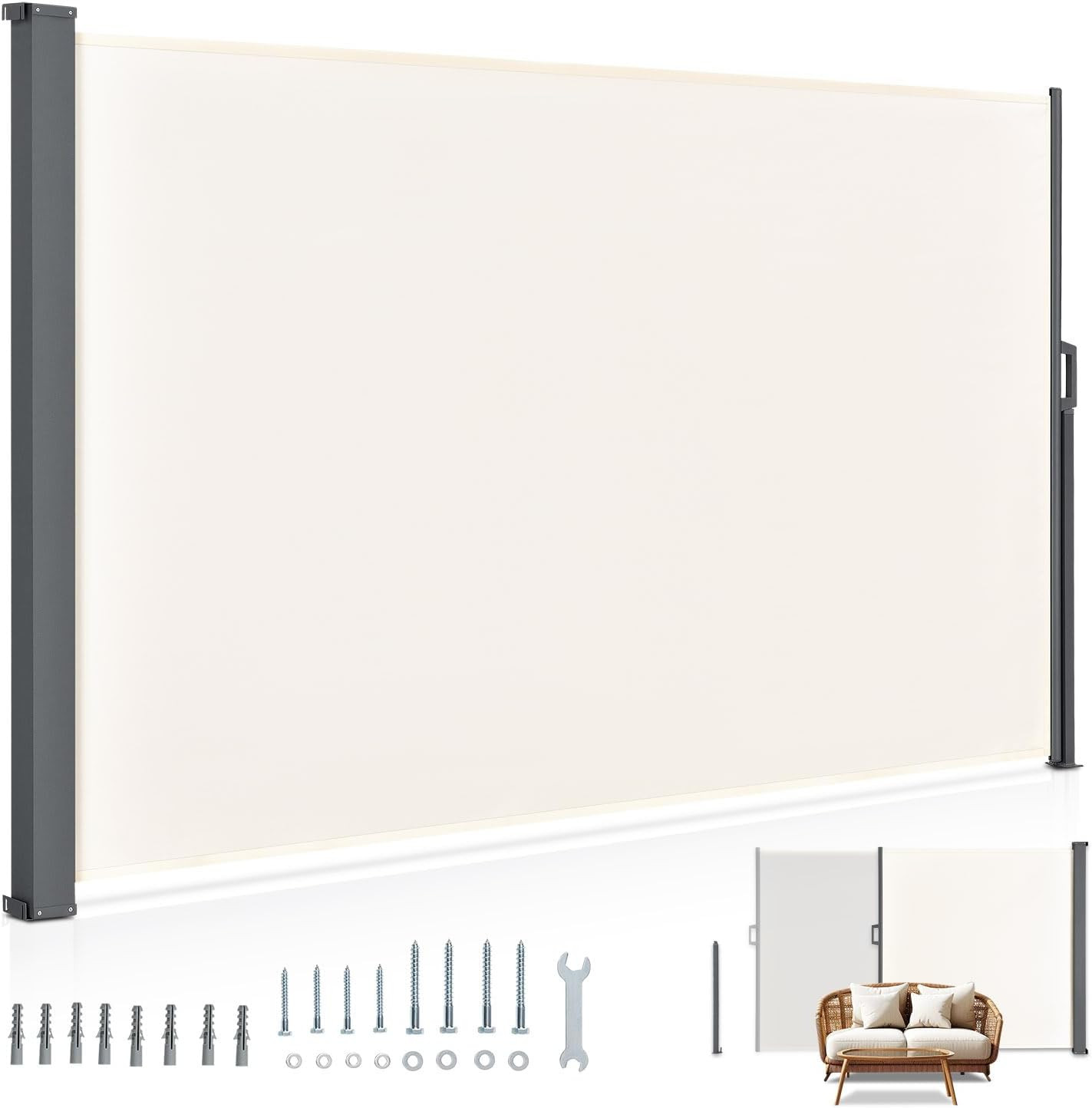 Store latéral 160 X 300 Cm extensible et opaque brise-vue pour balcon extérieur