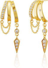 3 Hoop Illusion Huggie Earrings for Women, Hypoallergenic Dangle Drop Earrings M