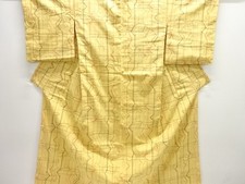 7536832: JAPANESE KIMONO / ANTIQUE KIMONO / SILK / TSUMUGI / WOVEN GEOMETRIC