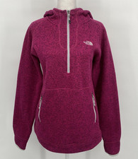 The North Face Hoodie Womens Large Magenta Fleece 1/2 Zip Pockets Outdoor Logo