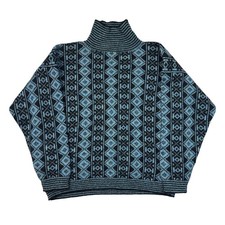 Frances Moro Knit Jumper Roll Neck Astract Pattern Oversized Blue Womens Large