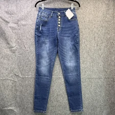 Women's Blue Stretch Skinny Jeans Size S High Waist Button Fly