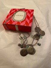 STELLA & DOT RIVIERA COIN NECKLACE TWO STRAND CHALCEDONY & LABRADORITE BEADS 19”