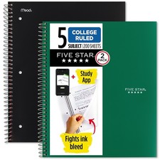 Five Star Spiral Notebook Study App, 5 2 Count Pack of 1 , Black, Green