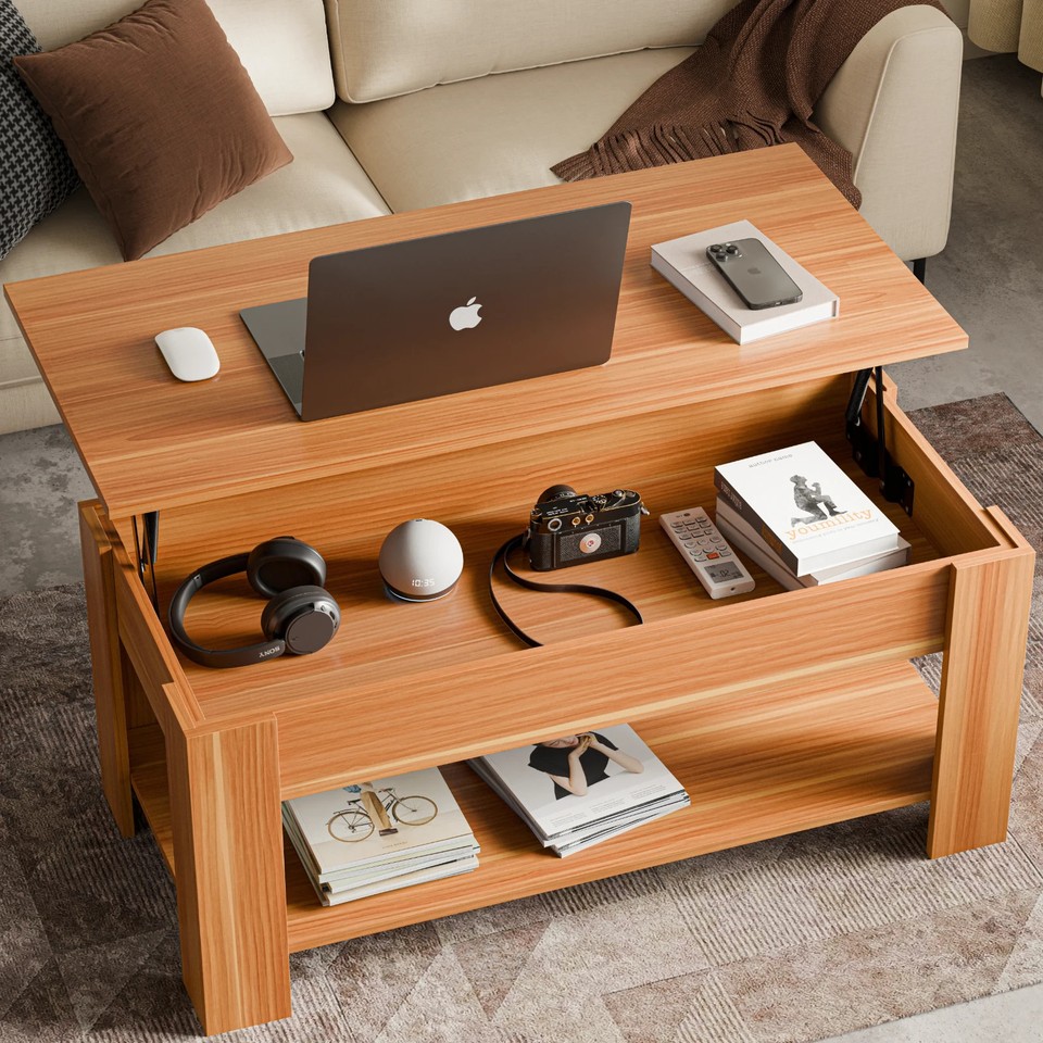 Wooden Coffee Table With Storage Lift Up Living Room Table Home ...