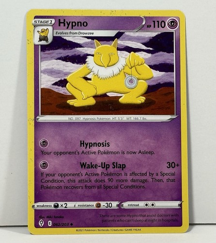 Pokemon Card Misprint Extra Ink Error Hypno 62/203 Evolving Skies - NM ...