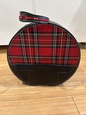 Vintage Plaid Round train travel case with String Handles