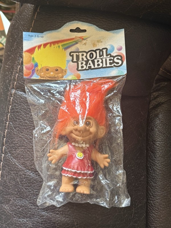 New In Package Vintage Orange Hair, Red Dress  4” Troll Doll