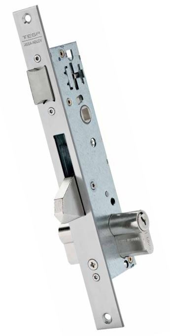Serrure encastrable TESA L38 TP25 entraxe 85 avec pêne dormant et demi-tour 421038AI