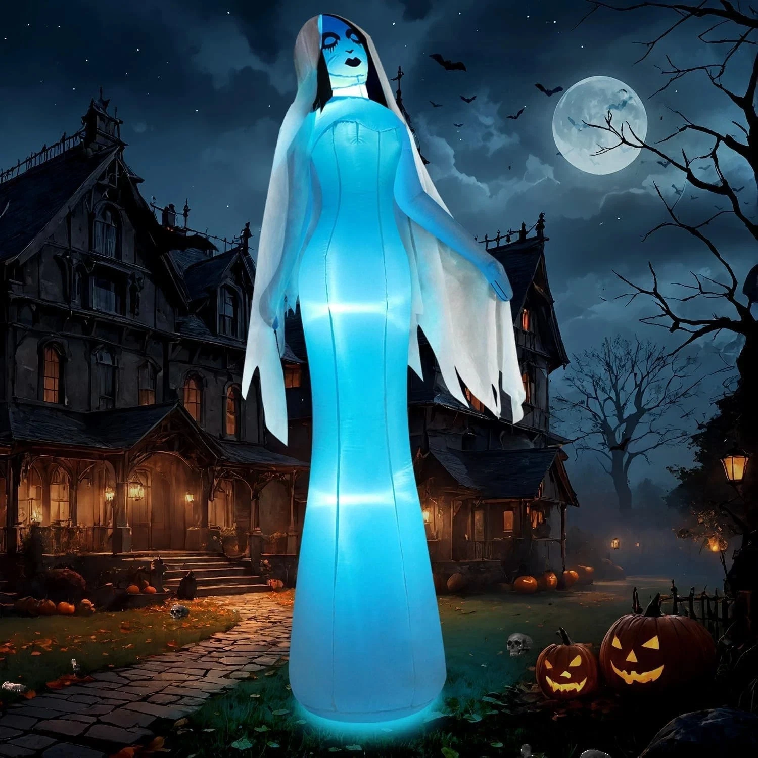 12FT Giant Halloween Inflatables Ghost Bride, Halloween Decorations Outdoor Blow