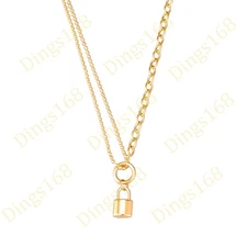 Designer Inspired 18K Gold Filled Cable/Bead Chain Layered Lock Pendant Necklace