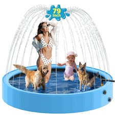Raxurt Foldable Dog Pool, 79'' Sprinkler 79    Pool with Sprinkle, Blue