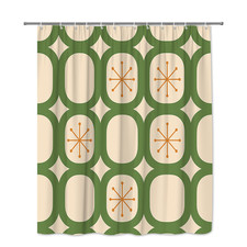 Retro Green and Orange Shower Curtain with Fun Pattern
