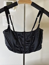 Auden Corset Bralette Top Size Medium Black Satin Boning Bustier Camisole