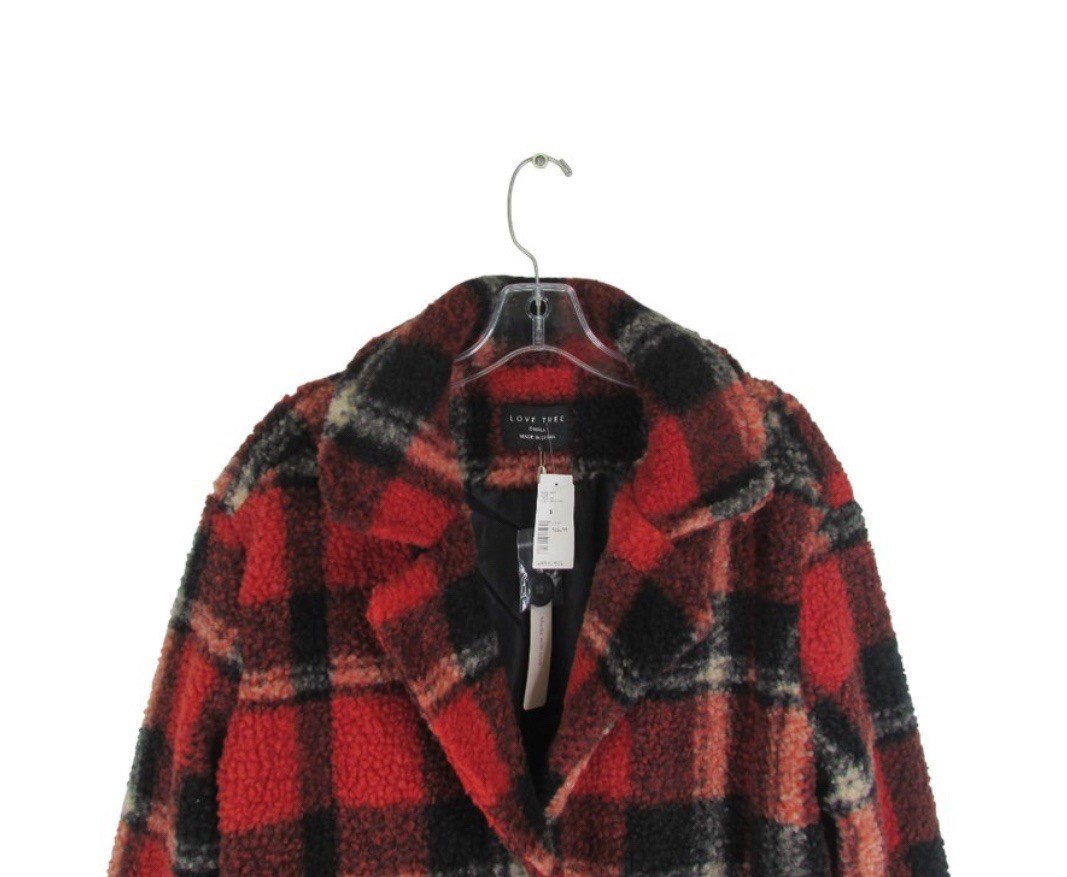 LOVE TREE Checkered Terra Cott Coat Women's Small NWT