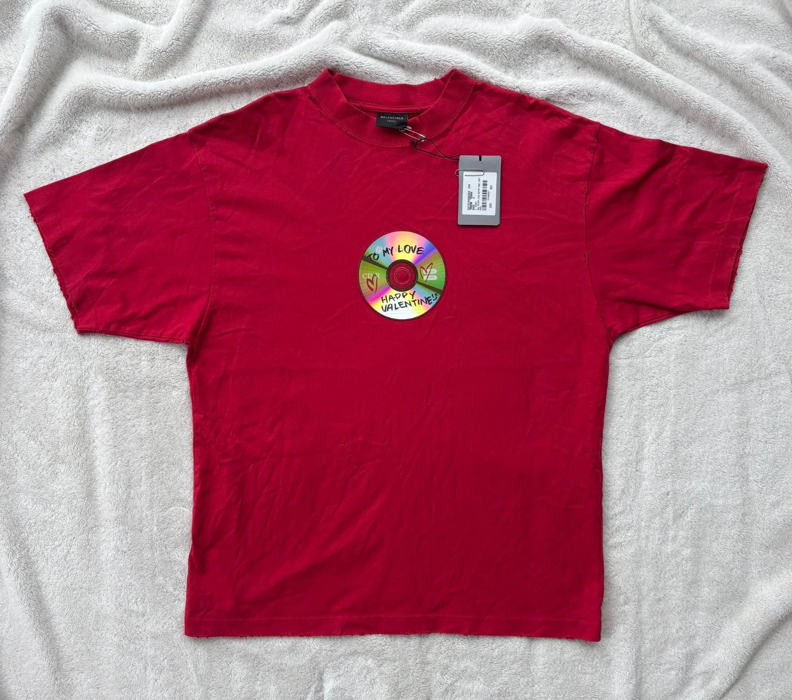 Balenciaga — Balenciaga Red ‘To My Love’ CD Logo Tee - Fits Medium - $825 - New - Authentic