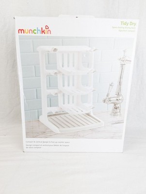 Munchkin Tidy Dry White Gray Space Saving Baby Bottle Drying Rack