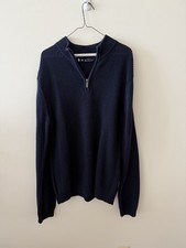 Ben Sherman Quarter-Zip Oversized Sweater Knit Ribbed Long Sleeve Navy Men's L