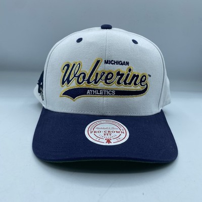 Michigan Wolverines Mitchell & Ness Hat Pro Crown Snapback White Blue NCAA NWOT