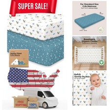 2-Pack Organic Crib Sheets for Boys, Girls - 52x28 Fitted Crib Mattress Sheet...
