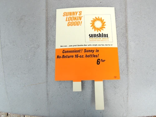 Vintage 1950's "Sunny's Lookin' Good" Cardboard Sunshine Beer Advertising Sign