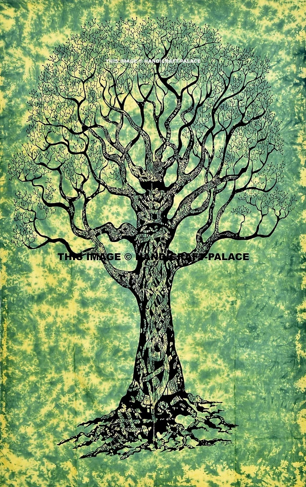 Tree of Life Mandala Bedsheet Bedding Set Indian Cotton Bedspread Coverlet Throw - Image 2 of 2