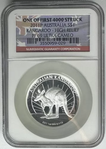 2011 P Australia $1 High Relief Silver 1oz Proof Kangaroo NGC PF 69 Ultra Cameo