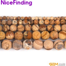 Picture Jasper Round Forested Matte Natural Stone Beads For Jewelry Making 15"