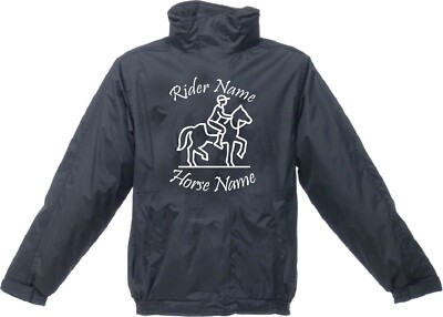 PERSONALISIERTE PFERDEJACKE REITSCHULE WASSERDICHT REGENMANTEL REITERGESCHENK UK