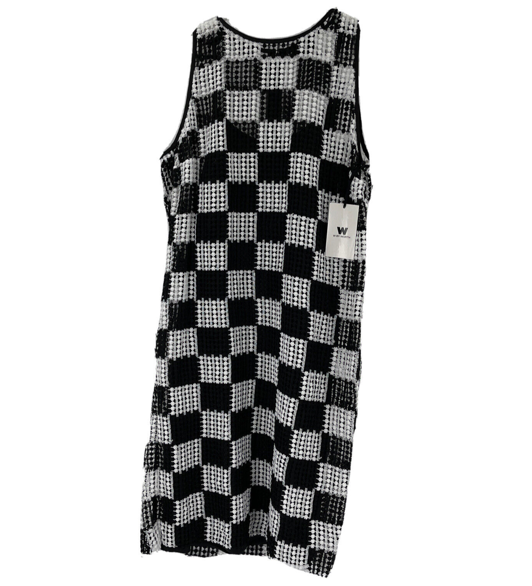 W By Worth Sleeveless Sheath Dress Womens Black White Mesh Overlay