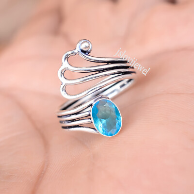 Schweizer Blautopas Edelstein 925 Sterling Silber Neu eingetroffen Ring für L...