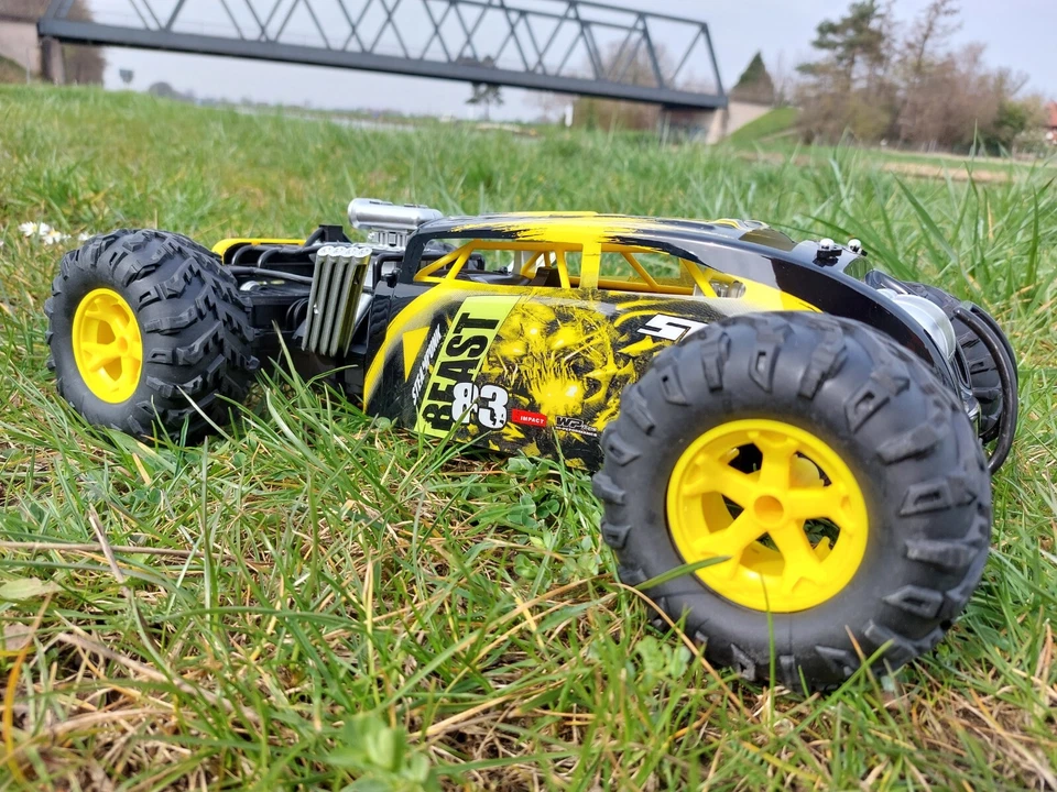 RC Auto Steampunk Hot Rod Dragster 1:12 4WD RTR schwarz/ gelb schnell 2,4Ghz - Bild 4 von 4