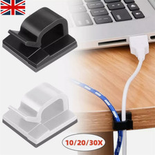 10-30X BLACK/WHITE SELF ADHESIVE CABLE CLIPS WIRE CONDUIT TUBING MOUNTS UK