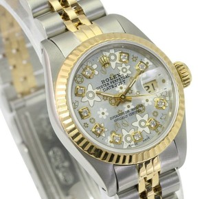 Rolex Donna Datejust oro e acciaio argento fiore Diamante Stringa 26mm |  eBay