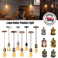 Vintage Brass E27 Pendant Light Fitting Retro Hanging Lamp Holder Ceiling Rose