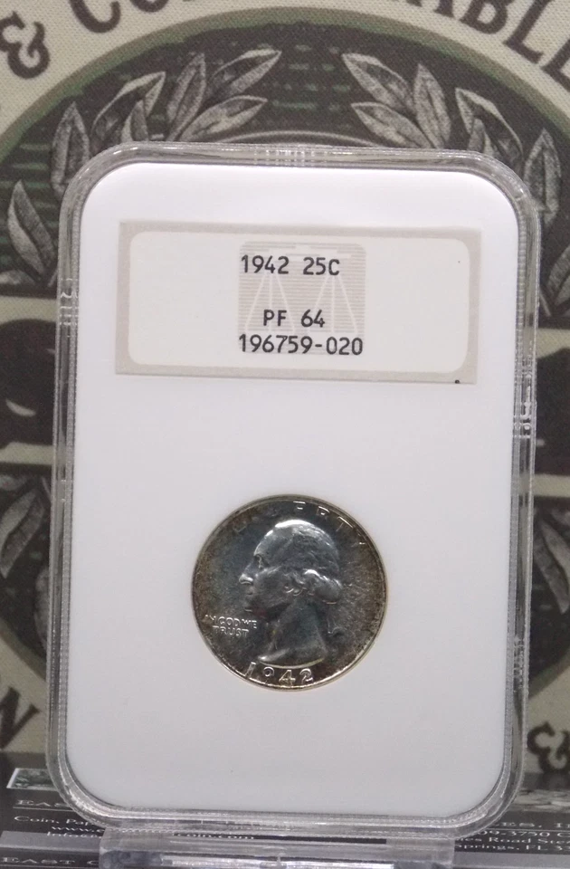 Cuarto de plata 1942 Washington Proof 25c NGC PF64 #020 antiguo fatty ECC&C, Inc. Foto 3 de 4