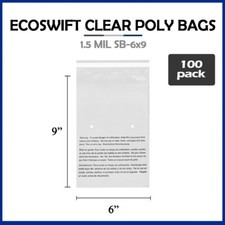 100 6x9 EcoSwift Self Seal Suffocation Warning Clear Poly Bags Free Shipping