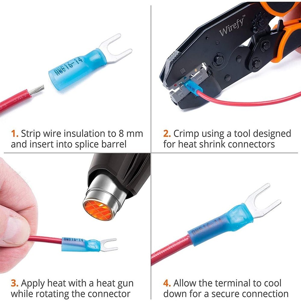 250x Heat Shrink Wire Connectors Electrical Ring Fork Spade Crimp Terminals Kit
