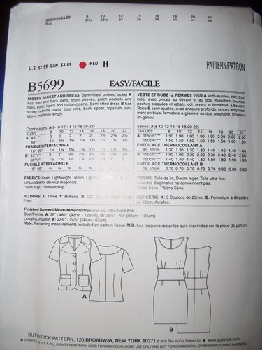 Ms Butterick 5699 Pattern SEE SEW Jacket Dress UNCUT Size 8-10-12-14-16-18-20-22 - Picture 2 of 2