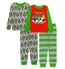 MINECRAFT CHRISTMAS Pajamas Boys Size 5 6 7 Cotton 4 Piece Set Holiday Girls NEW