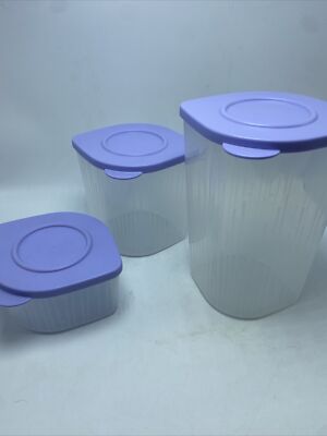 Tupperware Fresh N Cool Containers #5058 #5057 #5056 Blueberry Mist Seals Set 3
