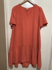 A New Day Women's Short Sleeve Ruffle Hem Dress Coral Large