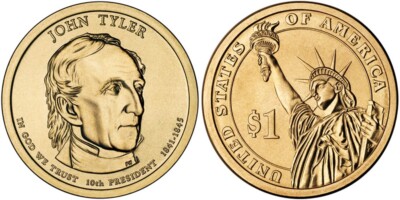 2009-P  President JOHN TYLER Presidential Golden Dollar  1-Coin