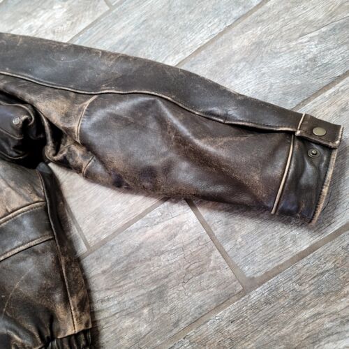 VTG Men Shearling Lambskin Leather Flight Bomber Jacket Distressed SzXL - Picture 7 of 10