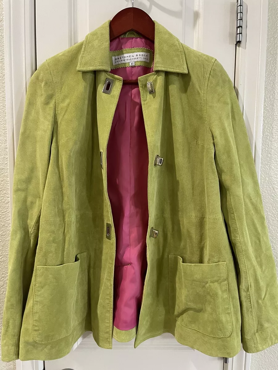 GRETCHEN SCOTT LIGHT GREEN WASHABLE SUEDE JACKET PINK LINING SIZE